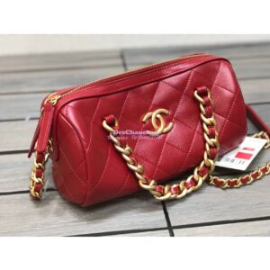 Replica Chanel Shiny Lambskin Small Bowling Bag AS1899 Red 2
