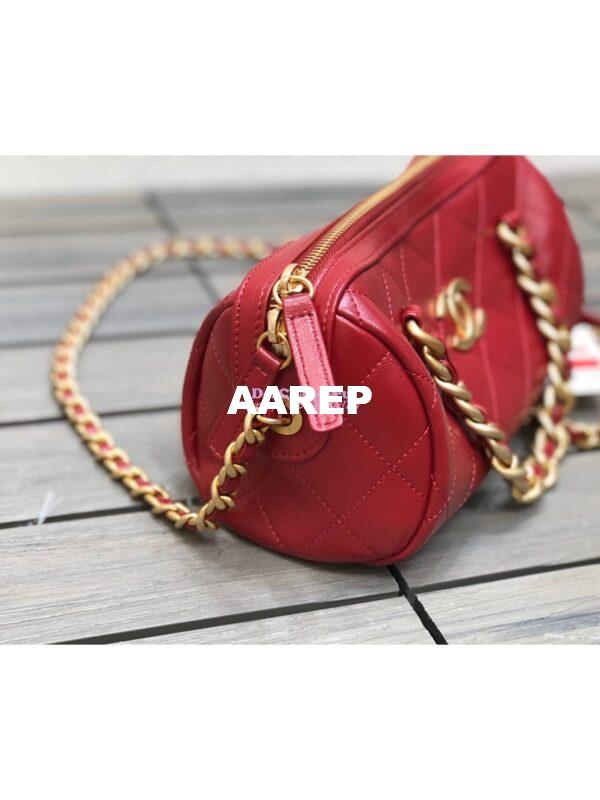 Replica Chanel Shiny Lambskin Small Bowling Bag AS1899 Red 3