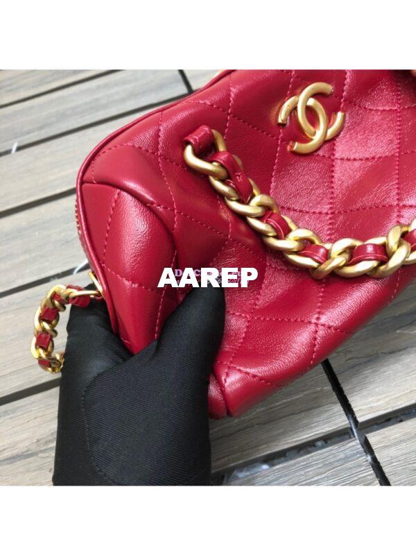 Replica Chanel Shiny Lambskin Small Bowling Bag AS1899 Red 5
