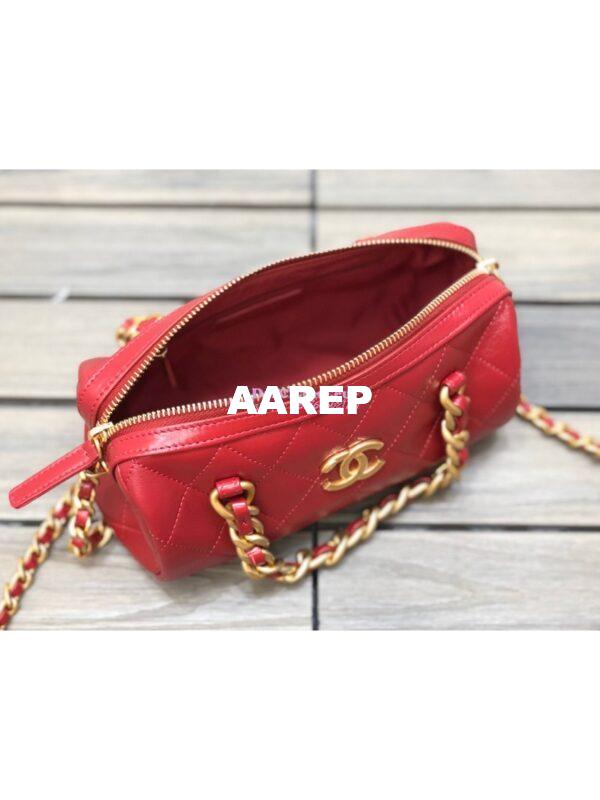 Replica Chanel Shiny Lambskin Small Bowling Bag AS1899 Red 6