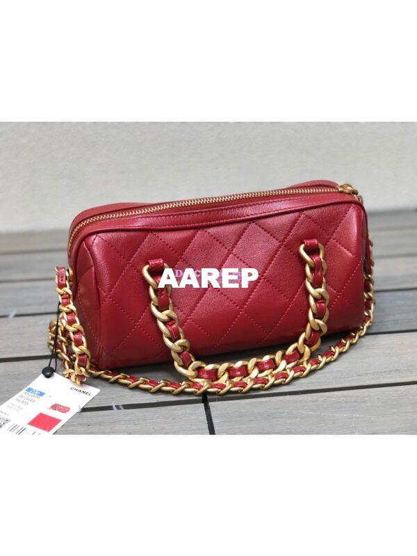 Replica Chanel Shiny Lambskin Small Bowling Bag AS1899 Red 11