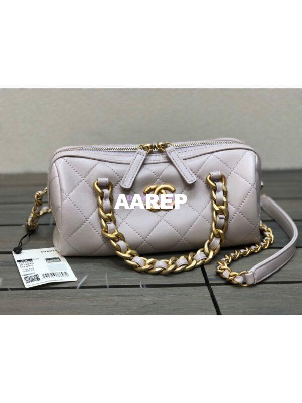 Replica Chanel Shiny Lambskin Small Bowling Bag AS1899 White 3
