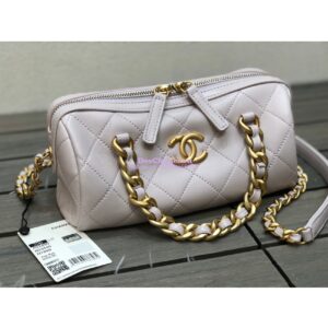 Replica Chanel Shiny Lambskin Small Bowling Bag AS1899 White 2