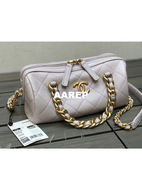 Replica Chanel Shiny Lambskin Small Bowling Bag AS1899 White 4