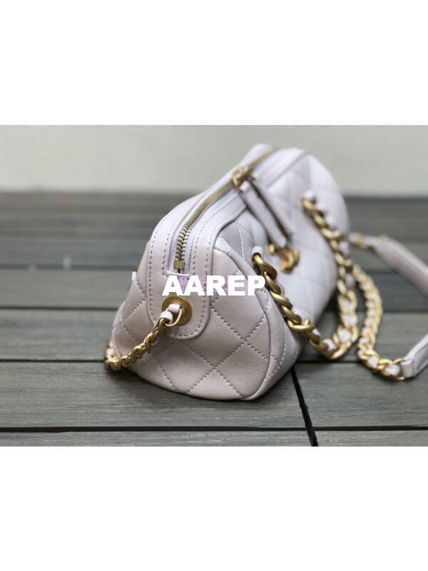 Replica Chanel Shiny Lambskin Small Bowling Bag AS1899 White 5