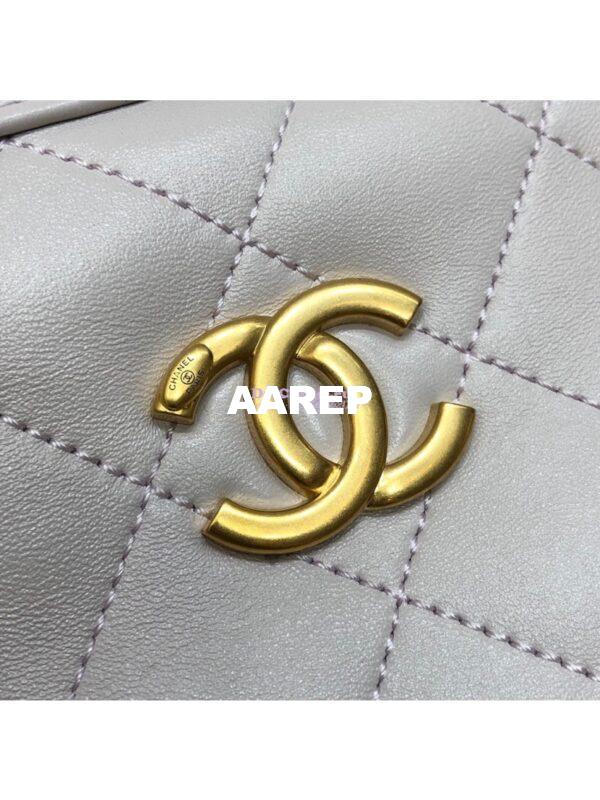 Replica Chanel Shiny Lambskin Small Bowling Bag AS1899 White 6