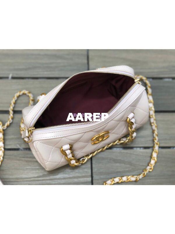 Replica Chanel Shiny Lambskin Small Bowling Bag AS1899 White 11