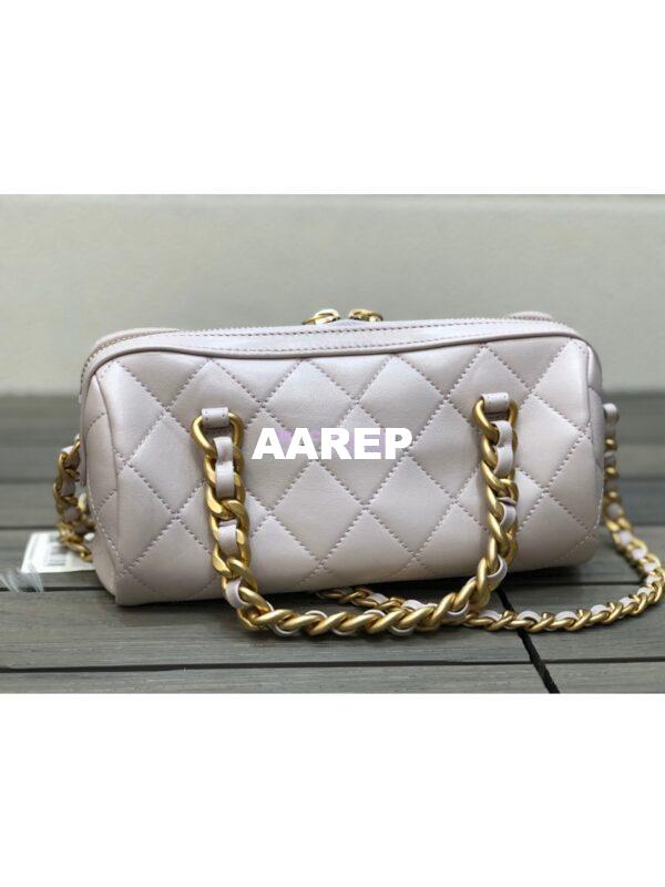 Replica Chanel Shiny Lambskin Small Bowling Bag AS1899 White 13