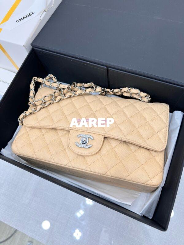 Replica Chanel CF 1112 Classic Flap Caviar in Beige Bag 4