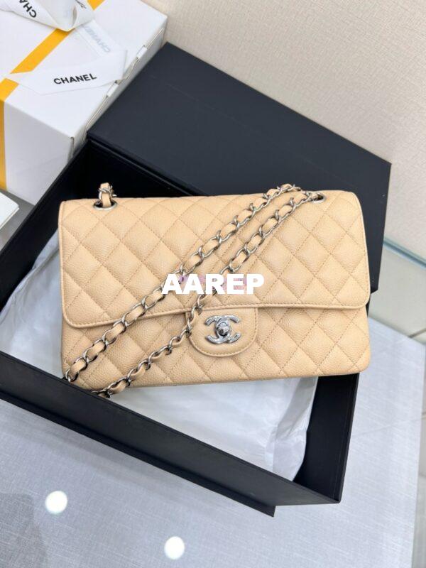 Replica Chanel CF 1112 Classic Flap Caviar in Beige Bag 6