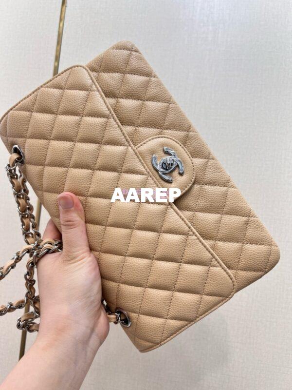 Replica Chanel CF 1112 Classic Flap Caviar in Beige Bag 7