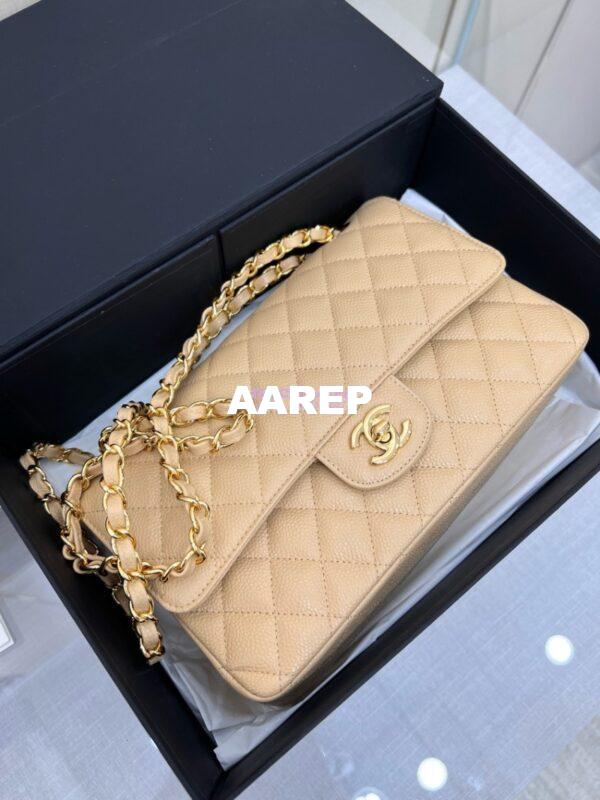 Replica Chanel CF 1112 Classic Flap Caviar in Beige Bag 13