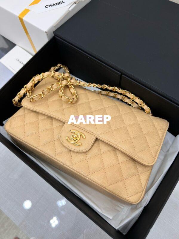 Replica Chanel CF 1112 Classic Flap Caviar in Beige Bag 14