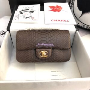 Replica Chanel Python Small 20cm Classic Flap Bag Dark Brown