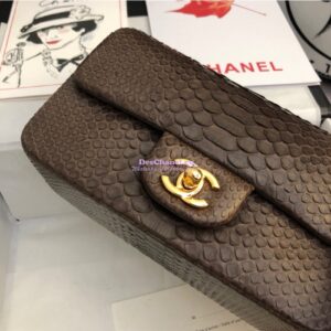 Replica Chanel Python Small 20cm Classic Flap Bag Dark Brown 2