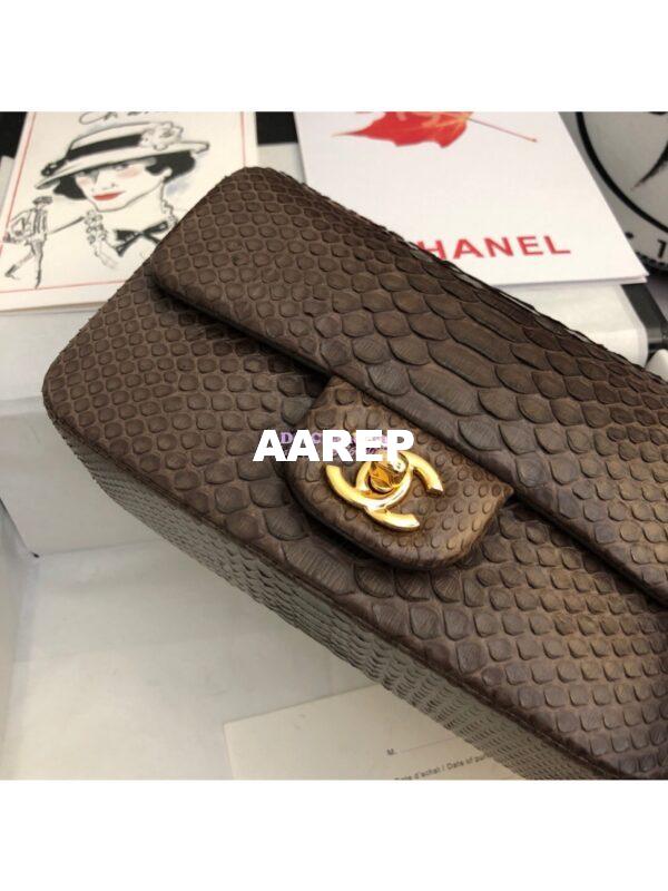 Replica Chanel Python Small 20cm Classic Flap Bag Dark Brown 4