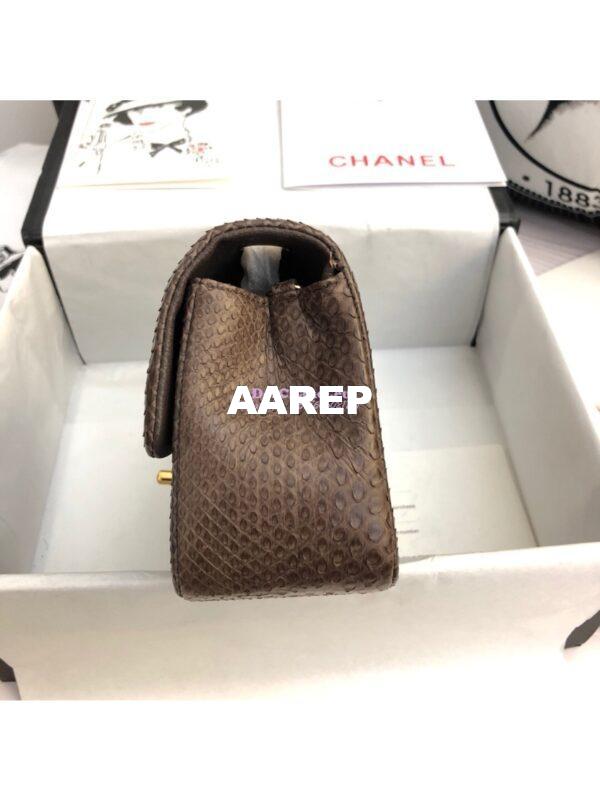 Replica Chanel Python Small 20cm Classic Flap Bag Dark Brown 5