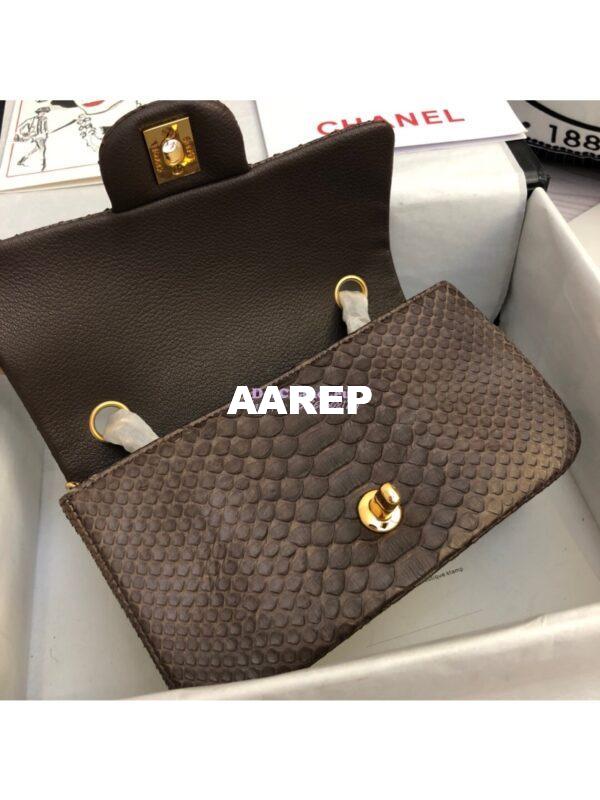 Replica Chanel Python Small 20cm Classic Flap Bag Dark Brown 7