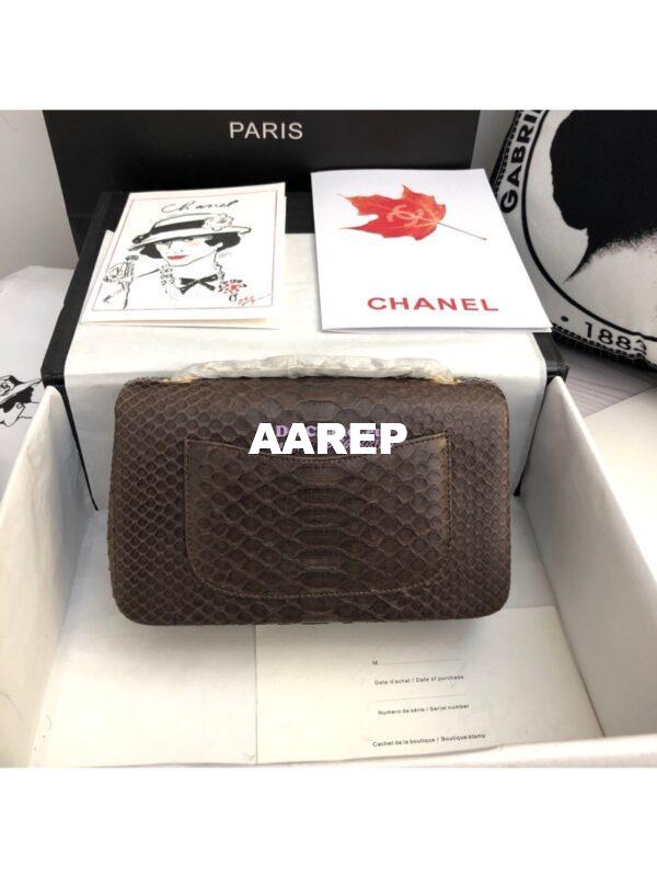 Replica Chanel Python Small 20cm Classic Flap Bag Dark Brown 10
