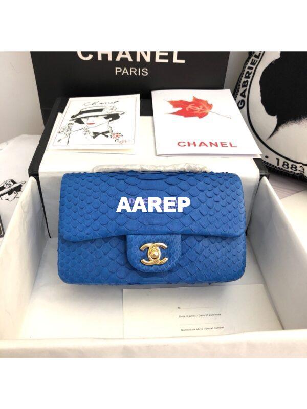 Replica Chanel Python Small 20cm Classic Flap Bag Blue Agate 3