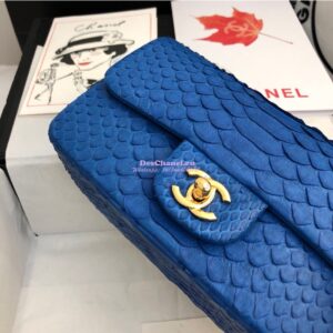 Replica Chanel Python Small 20cm Classic Flap Bag Blue Agate 2