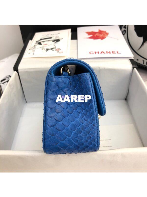 Replica Chanel Python Small 20cm Classic Flap Bag Blue Agate 5