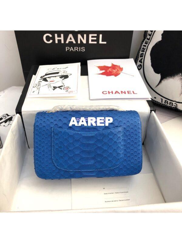 Replica Chanel Python Small 20cm Classic Flap Bag Blue Agate 9