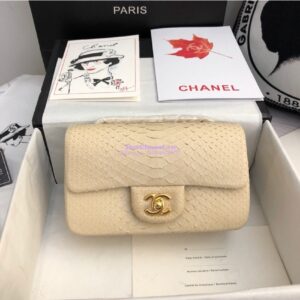Replica Chanel Python Small 20cm Classic Flap Bag Cream