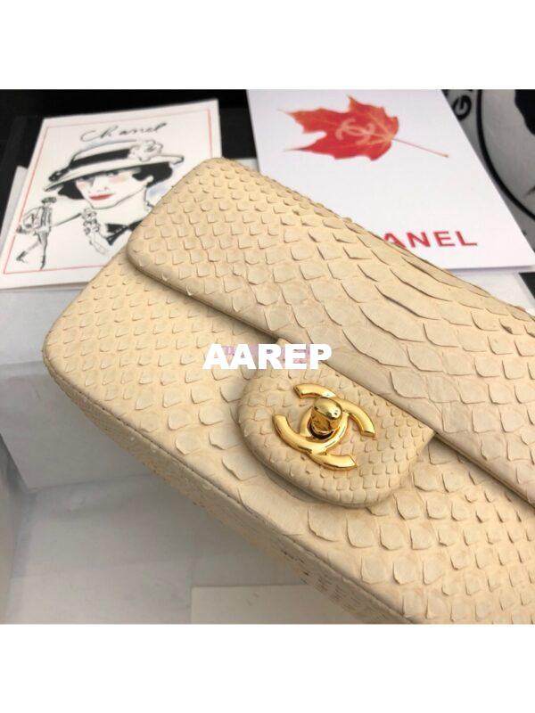 Replica Chanel Python Small 20cm Classic Flap Bag Cream 4