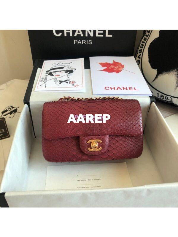Replica Chanel Python Small 20cm Classic Flap Bag Wine 3