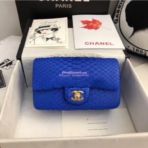 Replica Chanel Python Small 20cm Classic Flap Bag Blue