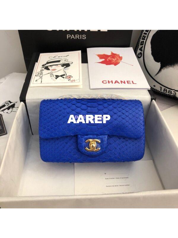 Replica Chanel Python Small 20cm Classic Flap Bag Blue 3