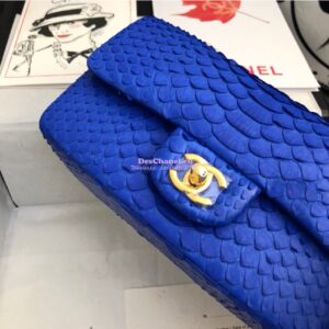 Replica Chanel Python Small 20cm Classic Flap Bag Blue 2