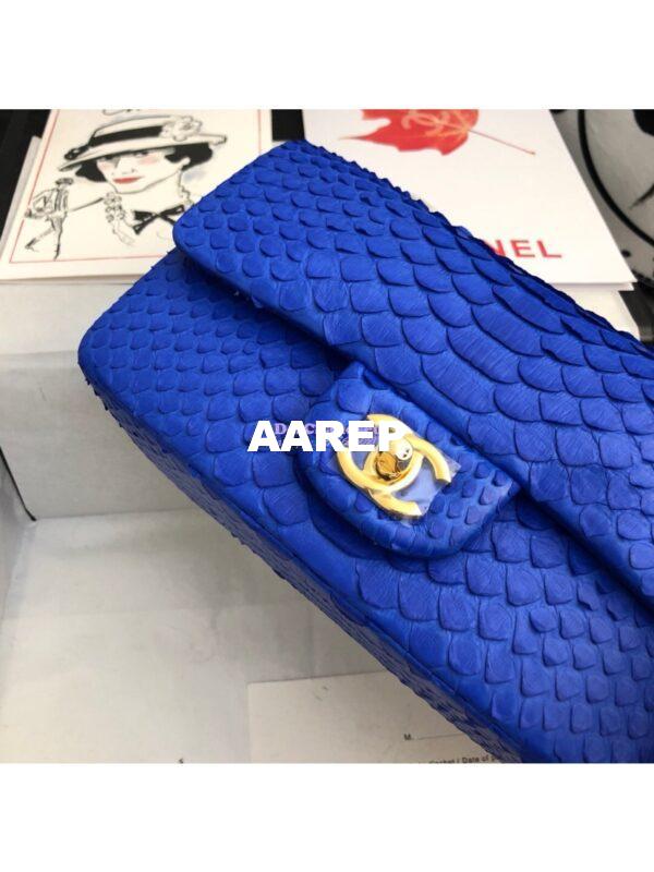 Replica Chanel Python Small 20cm Classic Flap Bag Blue 4