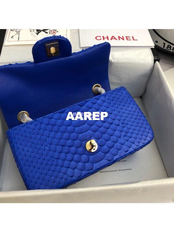 Replica Chanel Python Small 20cm Classic Flap Bag Blue 7