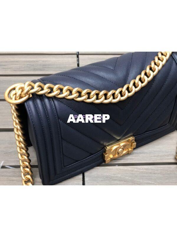 Replica Chanel Chevron Boy Flap Bag in Caviar Dark Blue 2