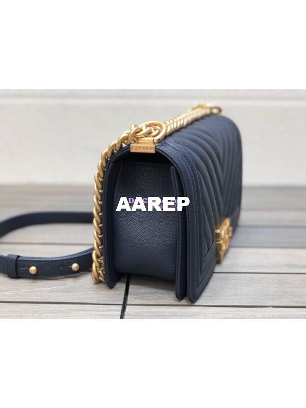 Replica Chanel Chevron Boy Flap Bag in Caviar Dark Blue 3