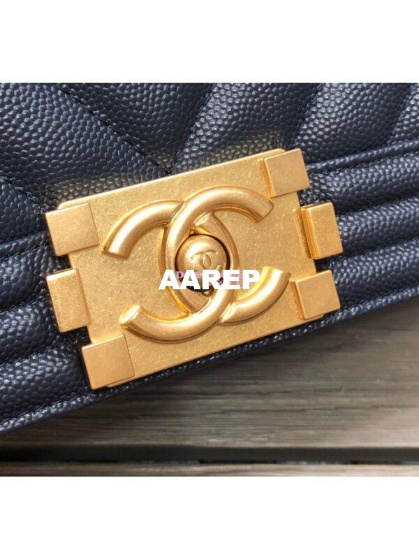 Replica Chanel Chevron Boy Flap Bag in Caviar Dark Blue 5