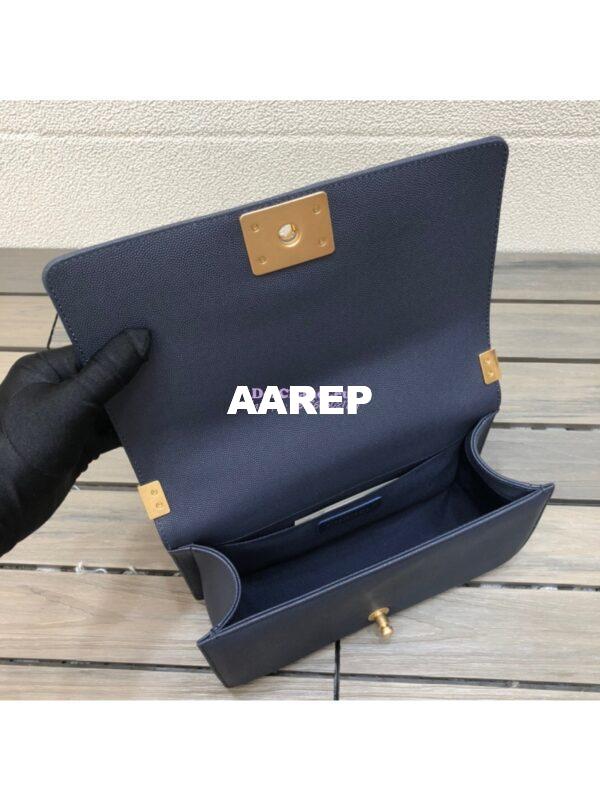 Replica Chanel Chevron Boy Flap Bag in Caviar Dark Blue 8
