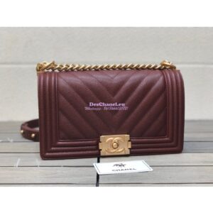 Replica Chanel Chevron Boy Flap Bag in Caviar Claret Red