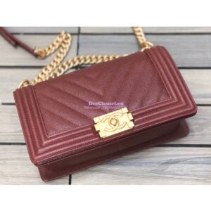 Replica Chanel Chevron Boy Flap Bag in Caviar Claret Red 2