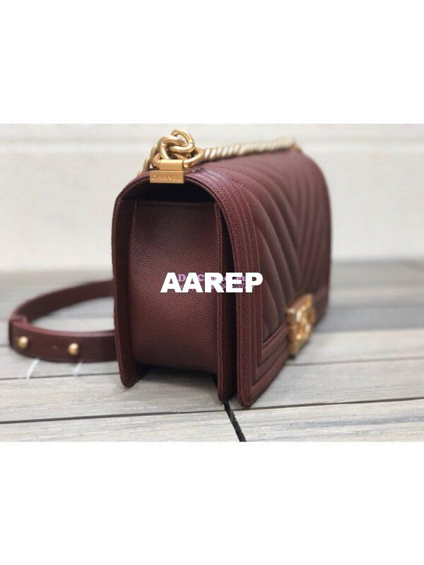 Replica Chanel Chevron Boy Flap Bag in Caviar Claret Red 3