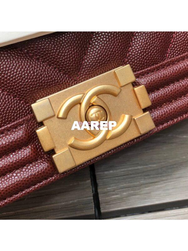 Replica Chanel Chevron Boy Flap Bag in Caviar Claret Red 5