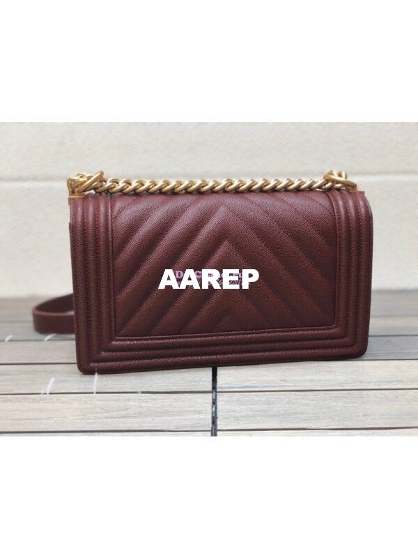 Replica Chanel Chevron Boy Flap Bag in Caviar Claret Red 8