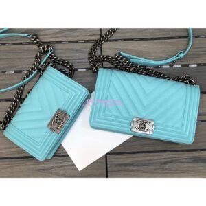 Replica Chanel Chevron Boy Flap Bag in Caviar Tiffany Blue