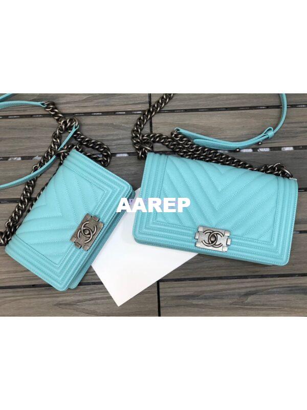 Replica Chanel Chevron Boy Flap Bag in Caviar Tiffany Blue