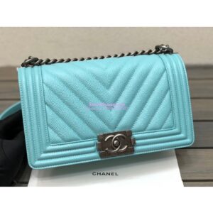 Replica Chanel Chevron Boy Flap Bag in Caviar Tiffany Blue 2