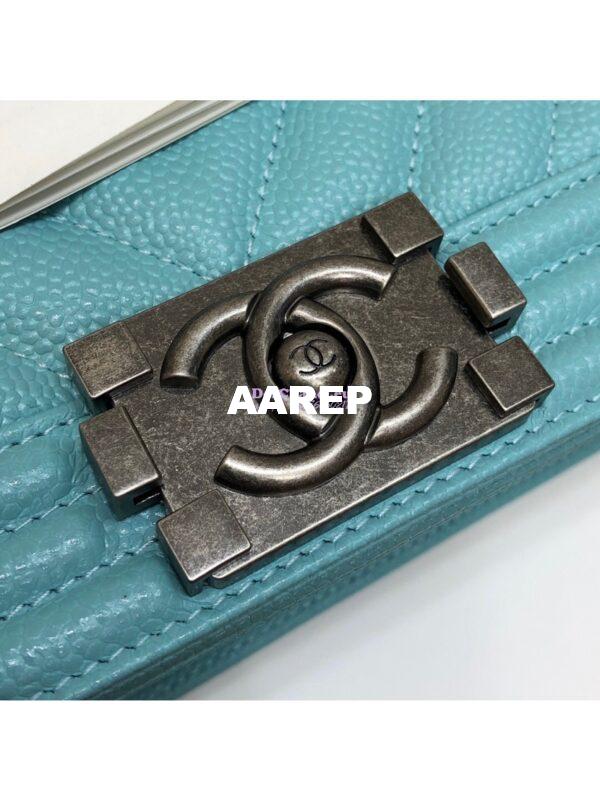 Replica Chanel Chevron Boy Flap Bag in Caviar Tiffany Blue 4