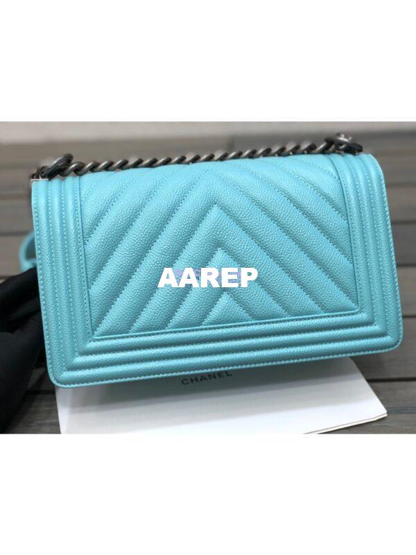 Replica Chanel Chevron Boy Flap Bag in Caviar Tiffany Blue 6