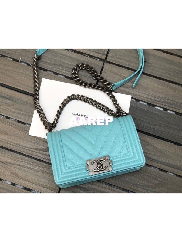 Replica Chanel Chevron Boy Flap Bag in Caviar Tiffany Blue 8